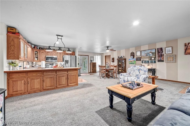 106078 S 4715th Rd, Muldrow, OK 74948 - living room with light carpet and ceiling fan
