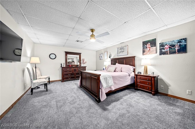 106078 S 4715th Rd, Muldrow, OK 74948 - bedroom featuring carpet, a paneled ceiling, and ceiling fan