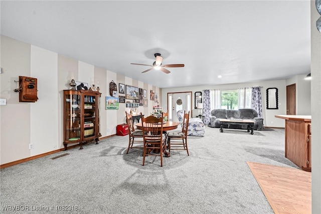 106078 S 4715th Rd, Muldrow, OK 74948 - dining area featuring carpet flooring and ceiling fan