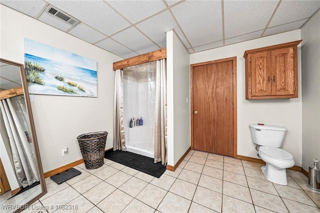 106078 S 4715th Rd, Muldrow, OK 74948 - full bathroom with a paneled ceiling, a shower stall, and tile patterned flooring