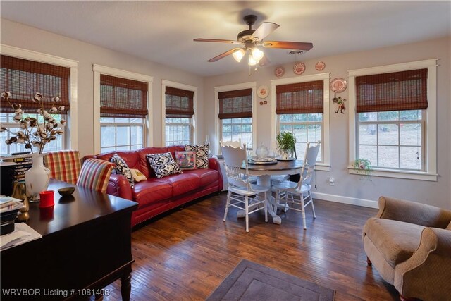 1326 56th Ter, Fort Smith, AR 72904 - living room with ceiling fan, wood finished floors, and baseboards