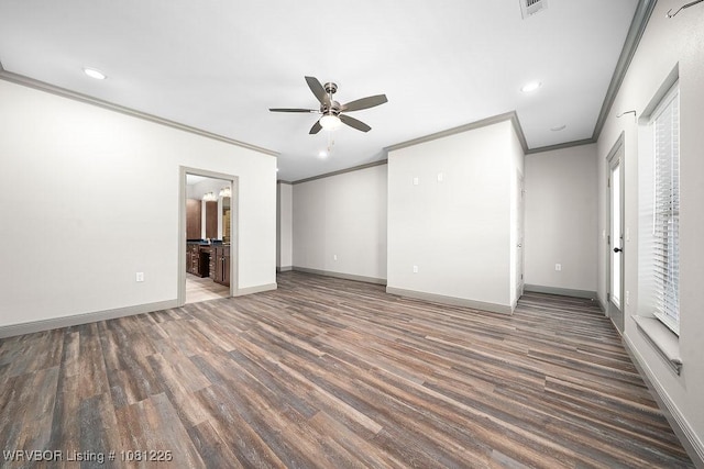 9205 R A Young Jr Dr, Fort Smith, AR 72916 - spare room featuring crown molding, wood finished floors, ceiling fan, baseboards, and recessed lighting