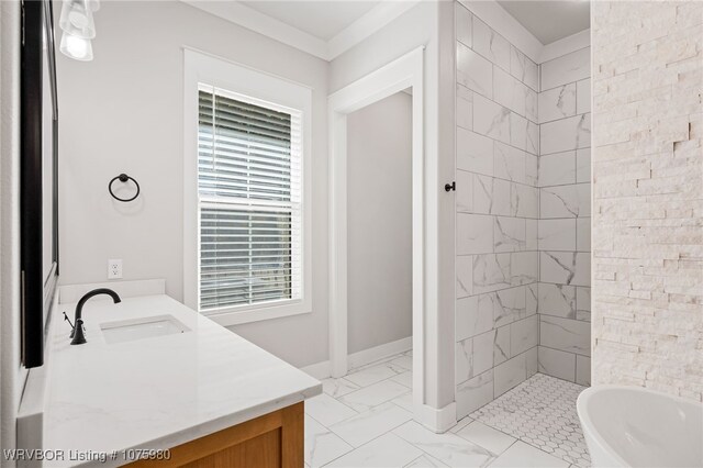 bathroom featuring vanity and separate shower and tub