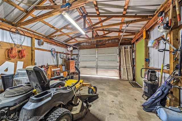 garage with metal wall