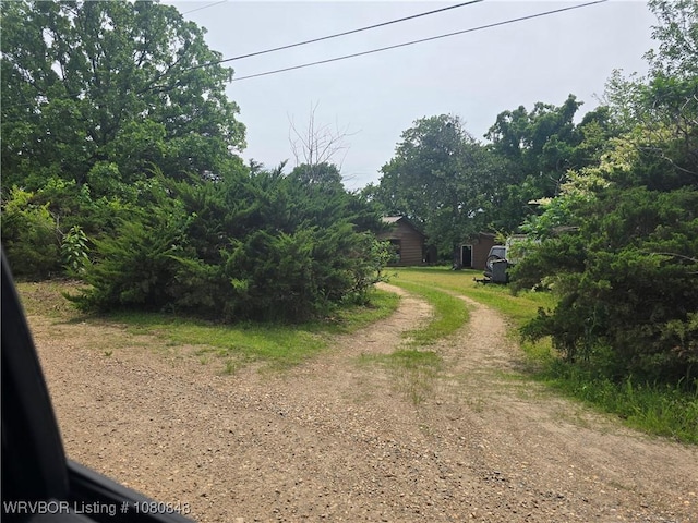view of road featuring dirt driveway
