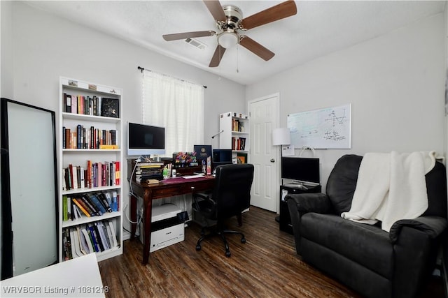 128 Saskatchewan Rd, Roland, OK 74954 - home office with wood finished floors and ceiling fan