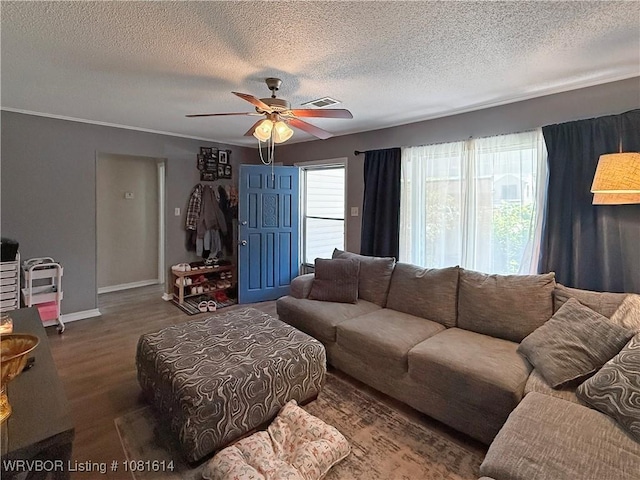 3809 Chaffee Dr, Fort Smith, AR 72904 - living room with ceiling fan, a textured ceiling, and wood finished floors