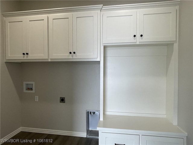 9109 Wayne Xing, Fort Smith, AR 72916 - washroom featuring hookup for an electric dryer, washer hookup, cabinet space, and dark wood-type flooring