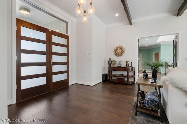 4110 S 34th St, Fort Smith, AR 72903 - entrance foyer featuring dark wood-style flooring, crown molding, beam ceiling, plenty of natural light, and recessed lighting