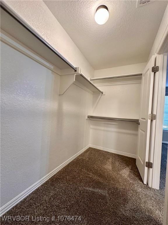 spacious closet with dark colored carpet