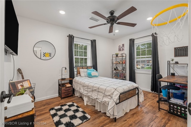 1723 N 52nd St, Fort Smith, AR 72904 - bedroom featuring multiple windows, wood finished floors, recessed lighting, and ceiling fan