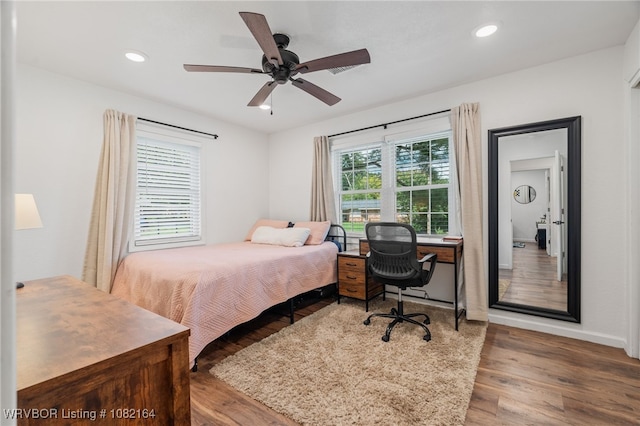 1723 N 52nd St, Fort Smith, AR 72904 - bedroom featuring wood finished floors, recessed lighting, a ceiling fan, and a desk