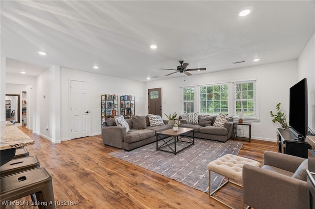 1723 N 52nd St, Fort Smith, AR 72904 - living room with recessed lighting, wood finished floors, and ceiling fan