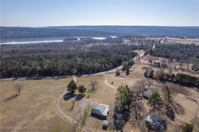 drone / aerial view with a water view and a rural view