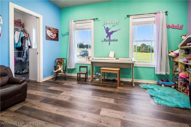 sitting room with dark hardwood / wood-style flooring and plenty of natural light