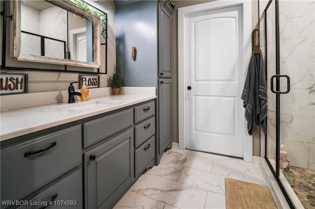 bathroom featuring vanity and walk in shower