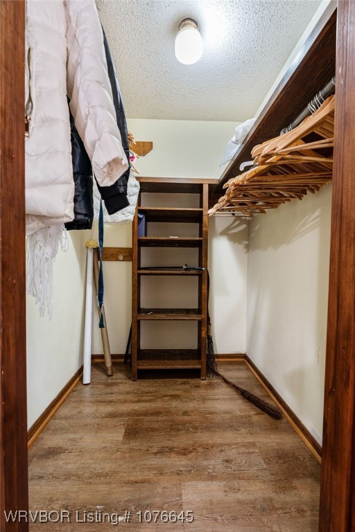 walk in closet with wood-type flooring