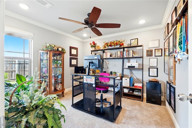 1026 Snow Goose Way, Barling, AR 72923 - office area featuring visible vents, carpet flooring, baseboards, and a ceiling fan