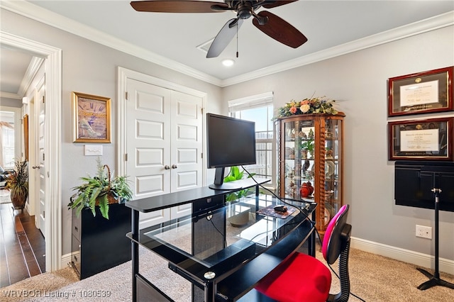 1026 Snow Goose Way, Barling, AR 72923 - home office featuring recessed lighting, ceiling fan, ornamental molding, and baseboards
