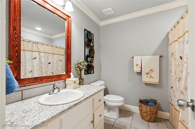 1026 Snow Goose Way, Barling, AR 72923 - full bath with visible vents, ornamental molding, vanity, toilet, and tile patterned floors
