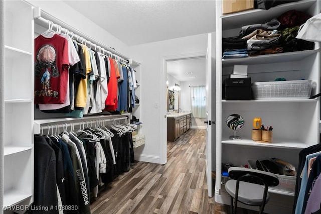 spacious closet with wood finished floors