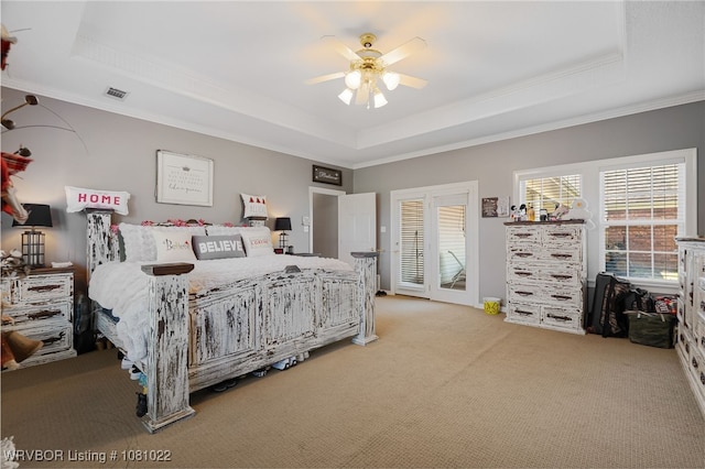 25 Shibley Rd, Van Buren, AR 72956 - bedroom with a raised ceiling, carpet, crown molding, and a ceiling fan