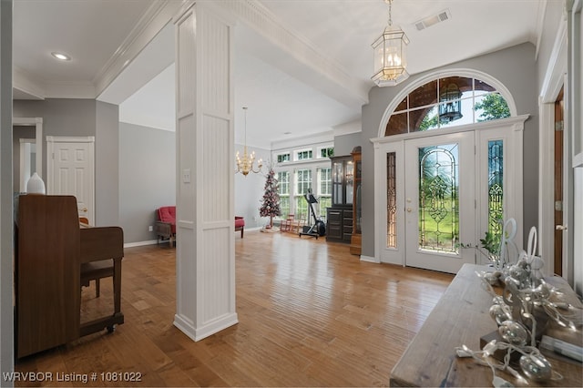 25 Shibley Rd, Van Buren, AR 72956 - entryway featuring a chandelier, crown molding, light wood finished floors, baseboards, and recessed lighting