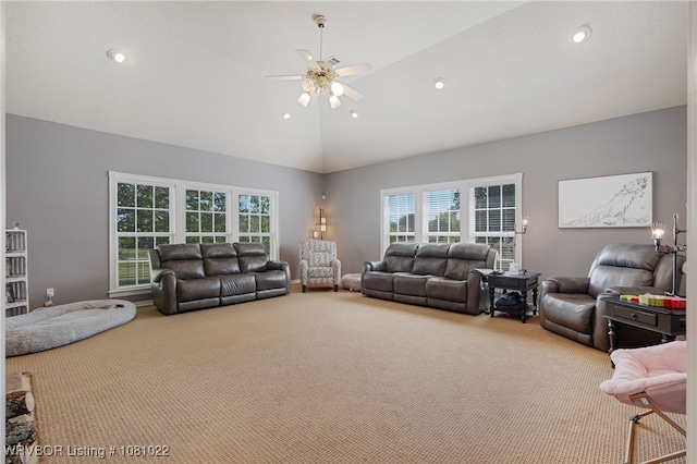 25 Shibley Rd, Van Buren, AR 72956 - carpeted living area with ceiling fan, lofted ceiling, and recessed lighting