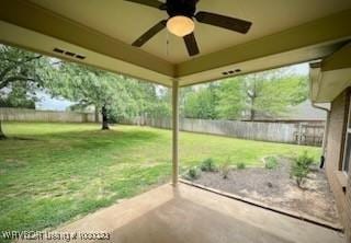 view of patio / terrace with ceiling fan and a fenced backyard