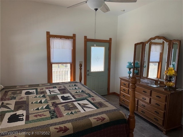 bedroom featuring ceiling fan