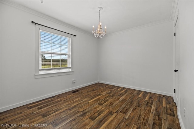 6106 Dean Rd, Alma, AR 72921 - empty room with a chandelier, ornamental molding, and dark wood-type flooring