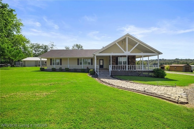 6106 Dean Rd, Alma, AR 72921 - view of front of property with a porch, a front yard, and stone siding