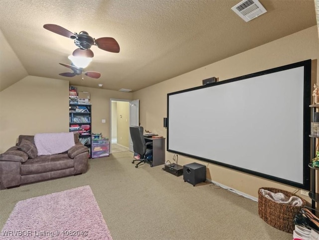 1112 Persimmon St, Greenwood, AR 72936 - cinema with carpet floors, a ceiling fan, a textured ceiling, and lofted ceiling