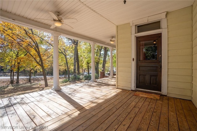 wooden terrace with ceiling fan