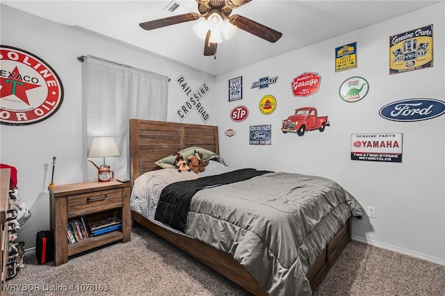 bedroom with carpet and ceiling fan