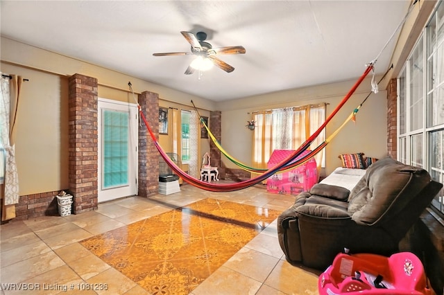 1524 Bunker Hill Ct, Van Buren, AR 72956 - tiled living room featuring ceiling fan