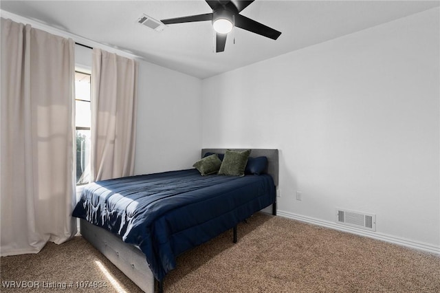 bedroom with carpet flooring and ceiling fan