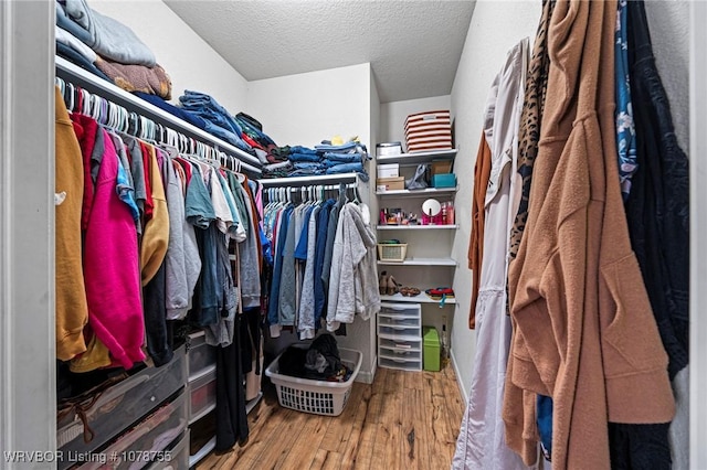 walk in closet featuring hardwood / wood-style flooring