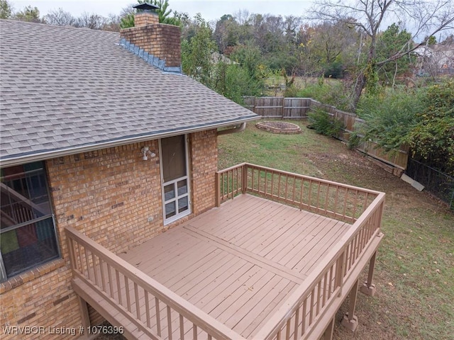 wooden terrace featuring a yard