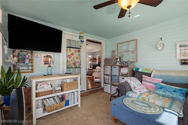 2027 High Meadow Ln, Alma, AR 72921 - bedroom featuring wood walls, crown molding, and ceiling fan