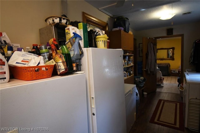 kitchen with white fridge