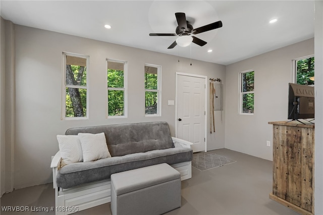799 Sugar Maple Bnd, Rudy, AR 72952 - living room with a ceiling fan, recessed lighting, and concrete floors