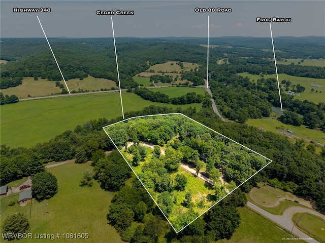799 Sugar Maple Bnd, Rudy, AR 72952 - aerial view of sparsely populated area featuring property boundaries highlighted