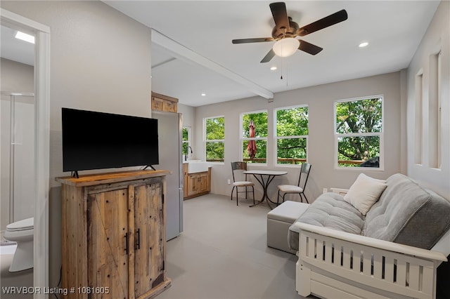 799 Sugar Maple Bnd, Rudy, AR 72952 - living room with ceiling fan, recessed lighting, and beam ceiling