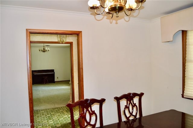 interior space featuring a chandelier and crown molding