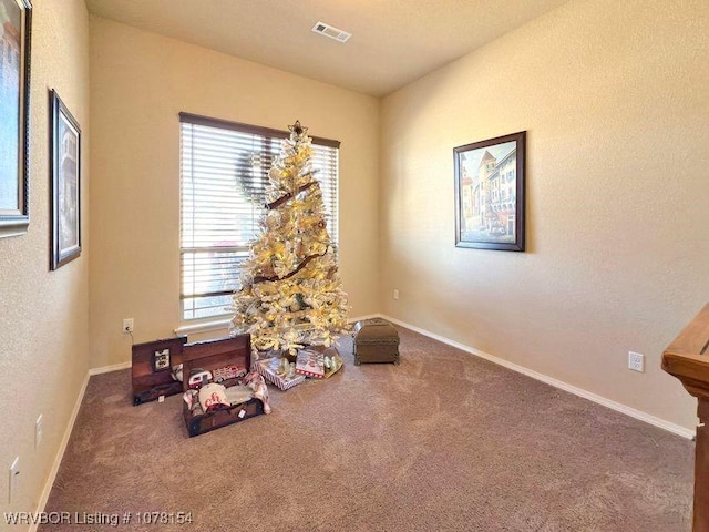 miscellaneous room featuring carpet, visible vents, and baseboards