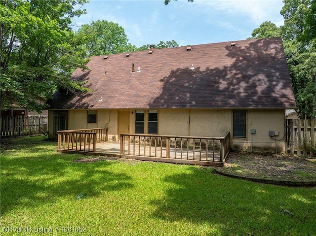 3232 Edinburgh Dr, Fort Smith, AR 72908 - back of house with stucco siding, roof with shingles, and a wooden deck
