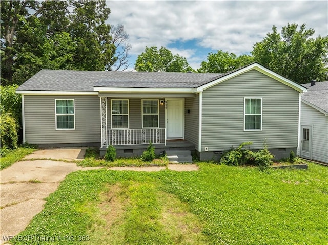 614 12th St, Van Buren, AR 72956 - view of front of home featuring crawl space, a porch, a front yard, and roof with shingles