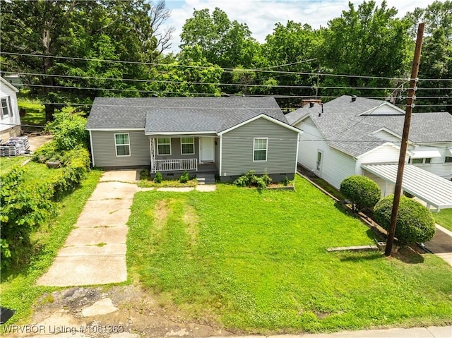614 12th St, Van Buren, AR 72956 - view of front of house featuring a porch, driveway, a front lawn, and a shingled roof