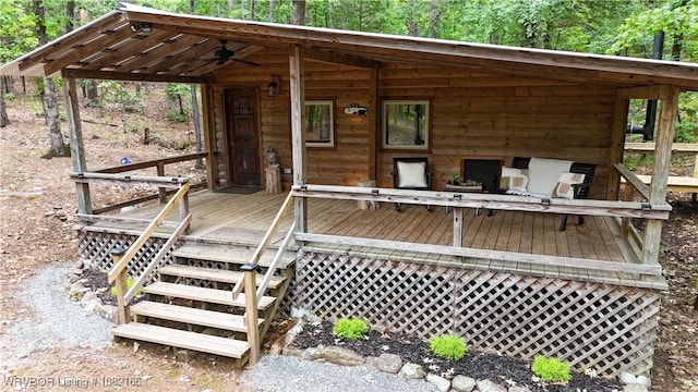 33971 Holson Valley Rd, Wister, OK 74966 - wooden terrace with ceiling fan